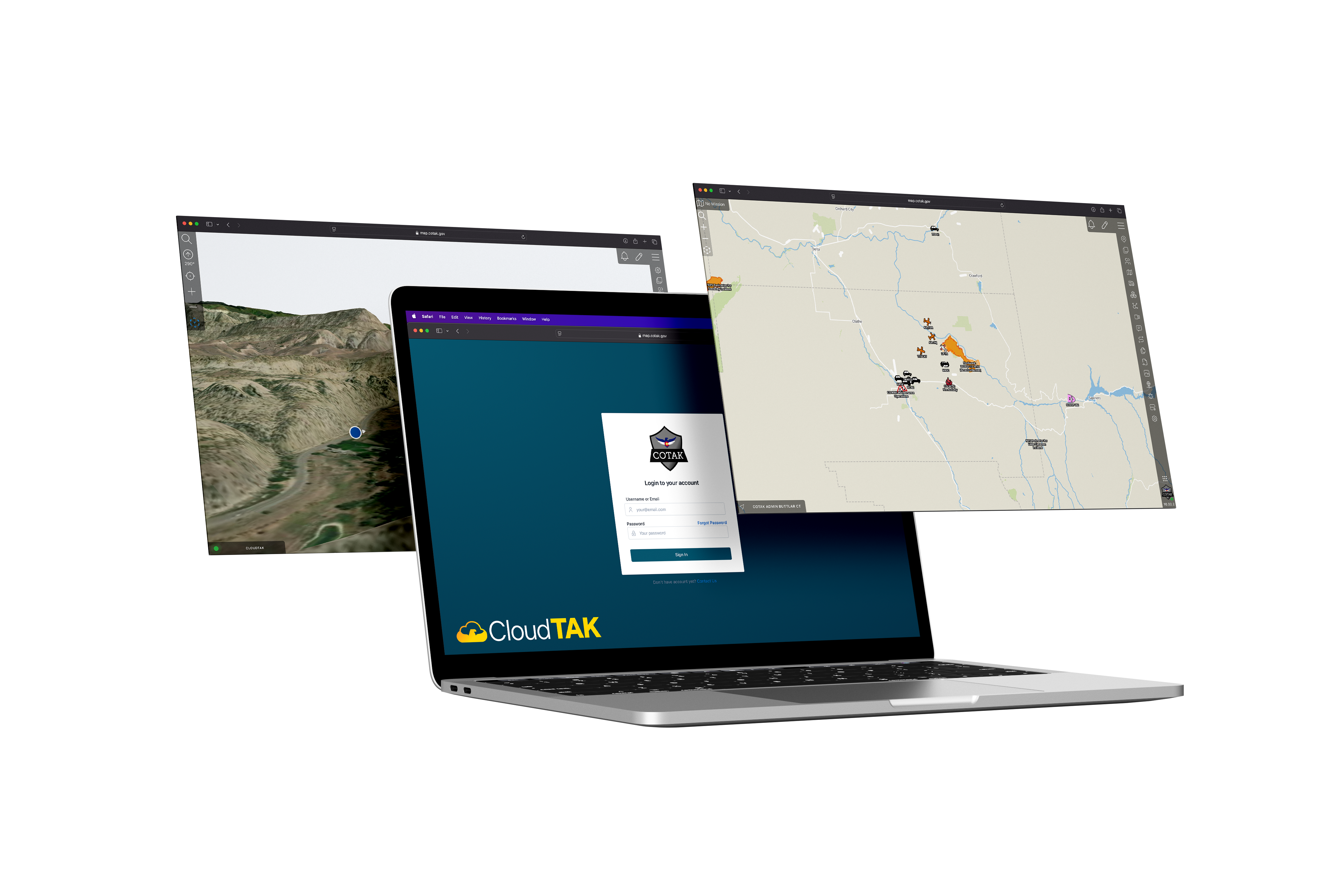 CloudTAK Mockup image on a stylized laptop